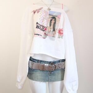 y2k brunettes do it better graphic off shoulder cropped sweatshirt